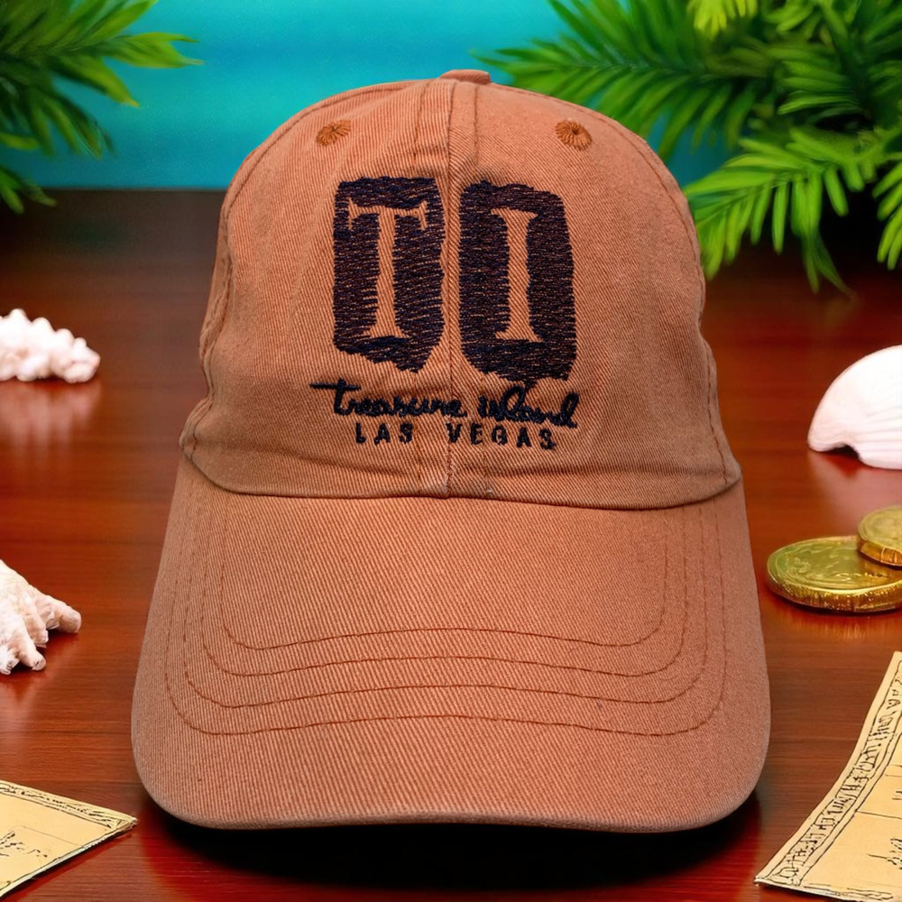 Treasure Island TI Las Vegas Dad Hat Baseball Cap Strapback Orange Canvas L/XL